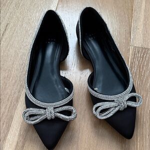 a new day Black Flats with Silver Bow Accents